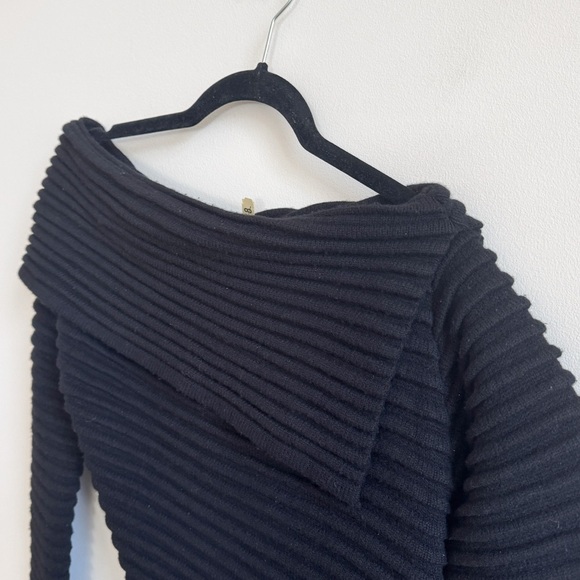 DRAE • Asymmetrical Wool Rib Knit Dress in Black - Picture 5 of 11